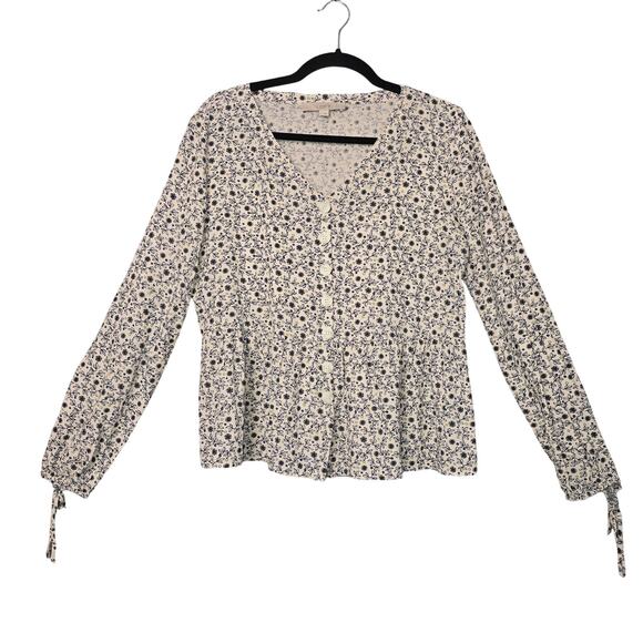 LOFT Blouse Womens Small Floral Button Long Sleeve Rayon Top Cottage Coquette - Picture 1 of 9
